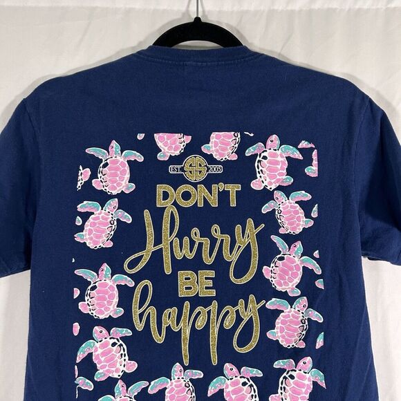 Simply Southern T Shirt Women's Small Blue Be Happy Print Short Sleeve Crew Neck - Picture 8 of 10